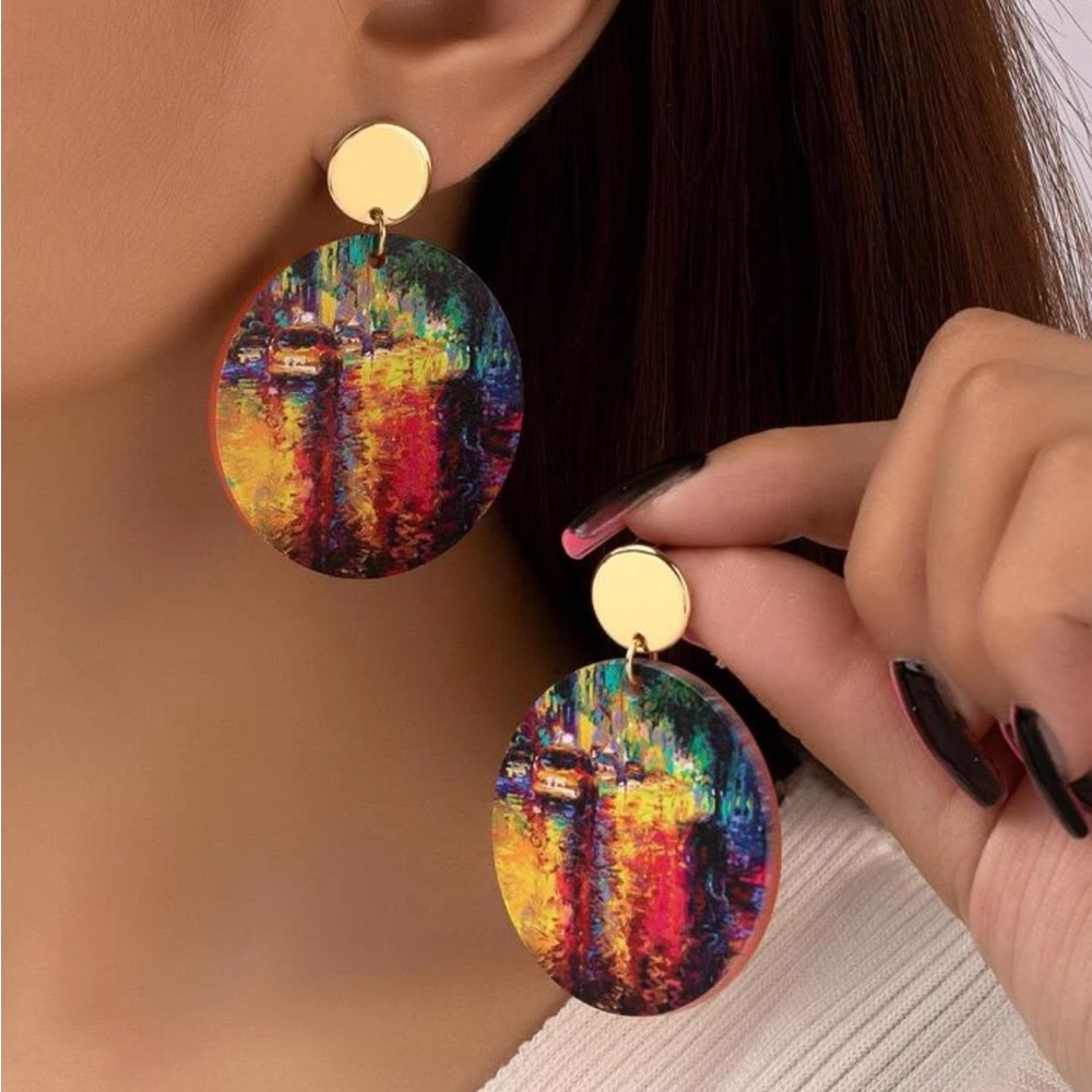 Fashionable Personality Neon
Lights Acrylic Printed Drop Earrings